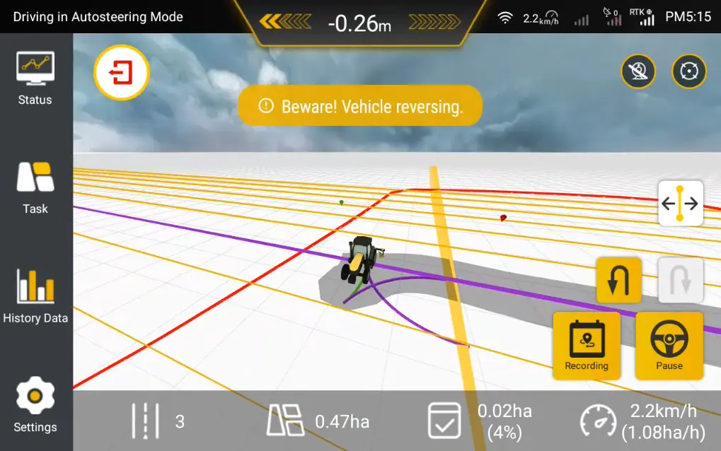 FJD Autosteering: Complete U-turn with guided assistance.
